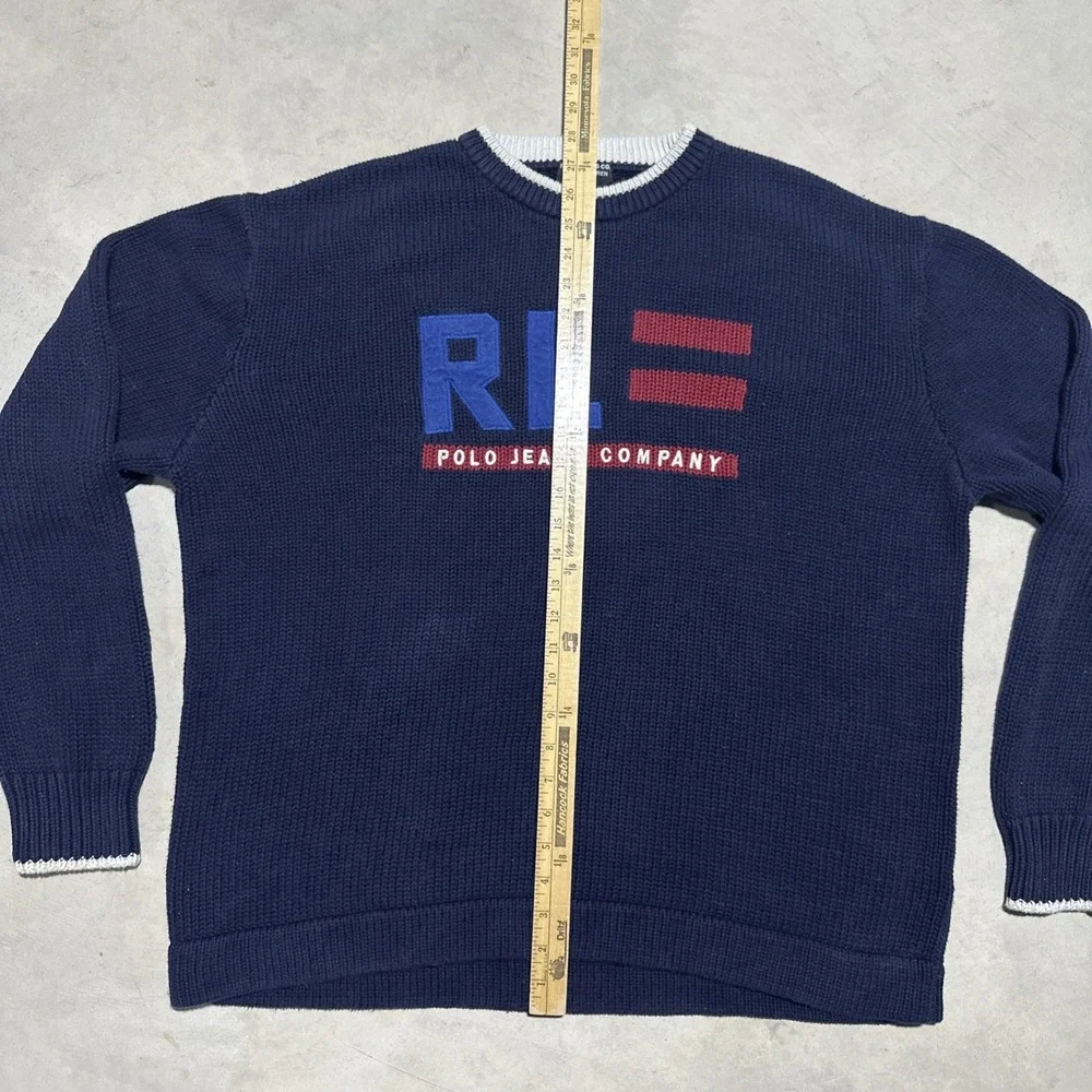 Ralph Lauren Polo Jeans Company Men's Knitted Sweater Blue XL Flag Classic Top